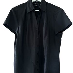 Style & Co. Black Button Down Short Cap Sleeve Shirt
